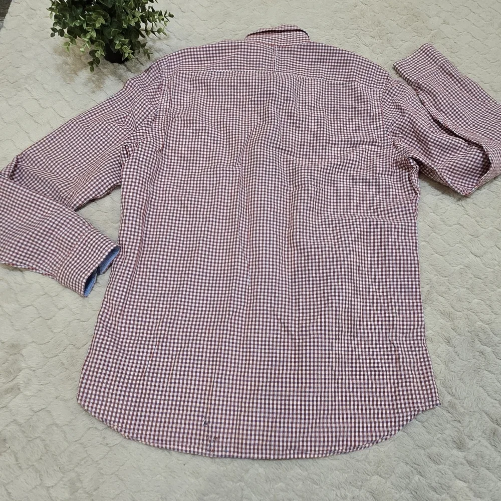 Banana Republic Men's Red & Blue Checked Collared Button-Up Dress Shirt, Size L